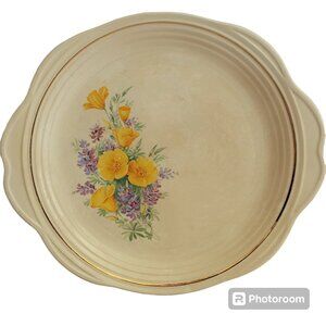 Universal Potteries Made in USA Vintage Floral 22K Gold Trimmed Cake Plate